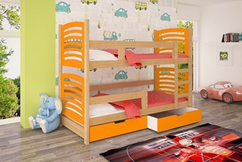 borovica + oranžová - Poschodová posteľ Oli 2 - typ B