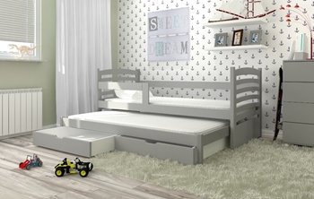 biela + sivá - Posteľ s výsuvným lôžkom Oli Grey - typ B - Skladom