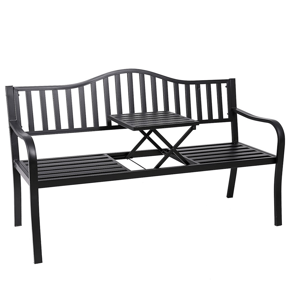 čierny kov  - Záhradná lavička s výsuvným stolíkom DAGNO